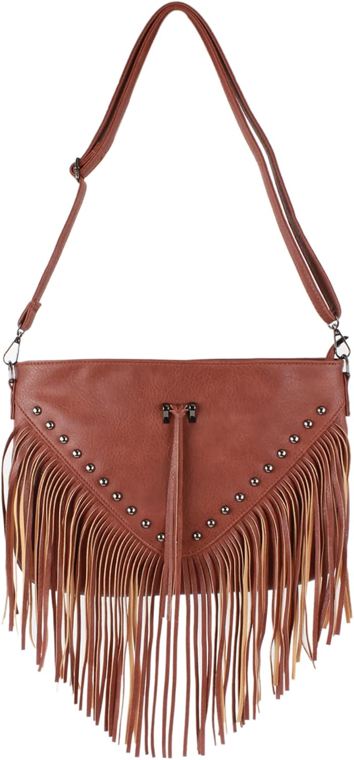 Hoce Women’s Leather Fringe Messenger Bag Large Hobo Crossbody Tassel Shoulder Bags, Gift for Mom Wife Girlfriend