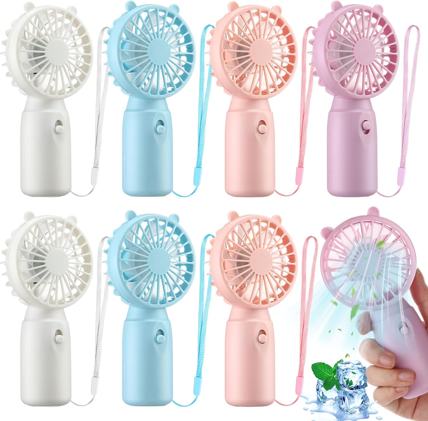 16 Pcs Mini Portable Fans Bulk Handheld Battery Operated Fan with Lanyard for Makeup Eyelash, Cooling Lightweight Pocket Personal Fans for Indoor Outdoor Travel Use (Pink Blue White Green)