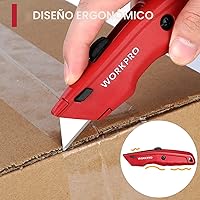 Vista 4 de WORKPRO Cuchillo utilitario premium, cortador de caja retráctil de metal resistente, cuchillo de afeitar de hoja de cambio rápido, con 10 cuchillas