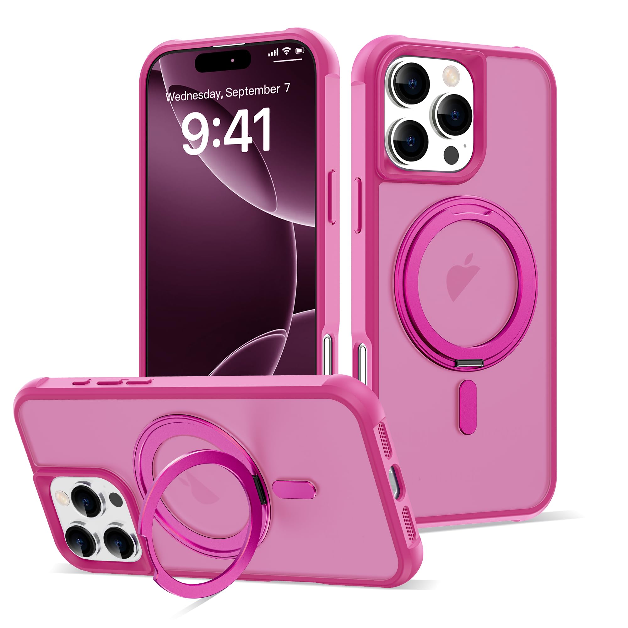 Compatible with iPhone 16 Pro Max Case with Stand 6.9",Rose Red