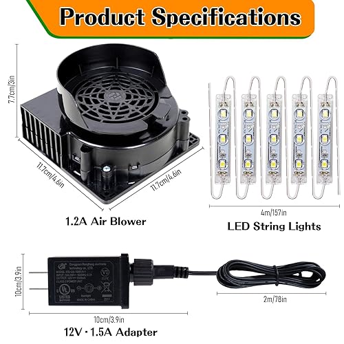 Miniatura 2 de OurWarm Repuesto de ventilador inflable de 1.2 A, motor inflable para inflables con adaptador de 1.5 A y 5 luces LED, ideal para Halloween de 5 a 10