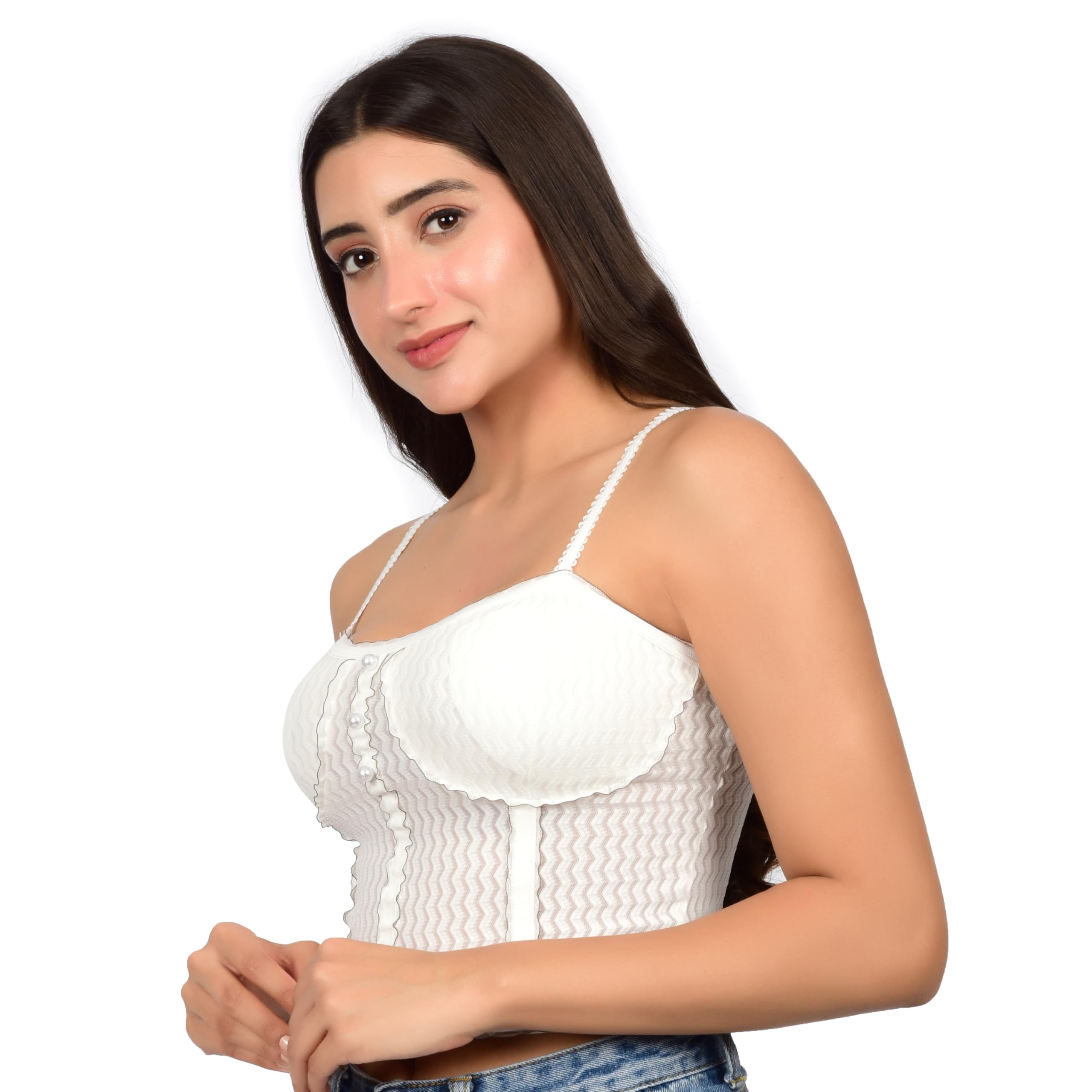 bare dezire Women's Stylish Printed Lightly Padded Wireless Sleeveless Tank Top for Women I Casual Sleeveless Longline Wirefree Full Coverage Cami Top - White, Size - S 1