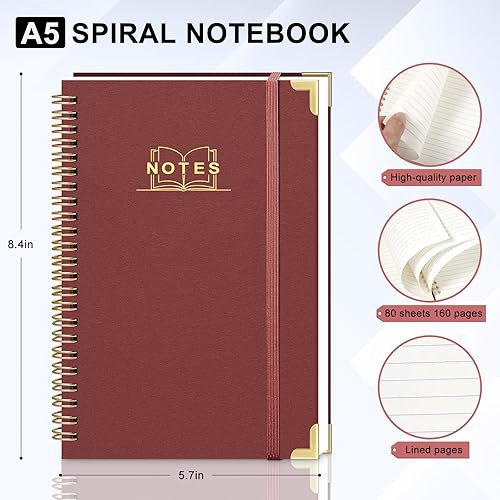 Miniatura 2 de Cuaderno de espiral rayado, cuaderno A5 de tapa dura en espiral para el trabajo, 5.7 x 8.2 pulgadas, cuadernos de papel grueso de 3.53 ozm