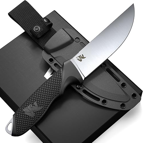 Vista 15 de ODENWOLF W-FLAT - Cuchillo de supervivencia de espiga completa con funda, elegante hoja fija táctica, hecho de acero D2, cuchillo de supervivencia