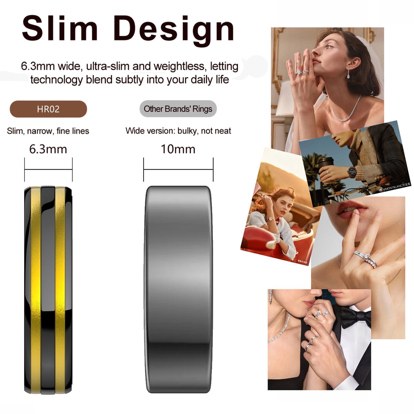 findtime Anello intelligente ultra stretto sottile fitness anelli cardiofrequenzimetro monitoraggio sonno ossigeno nel sangue salute tracker contapassi calorie contapassi impermeabile intelligente