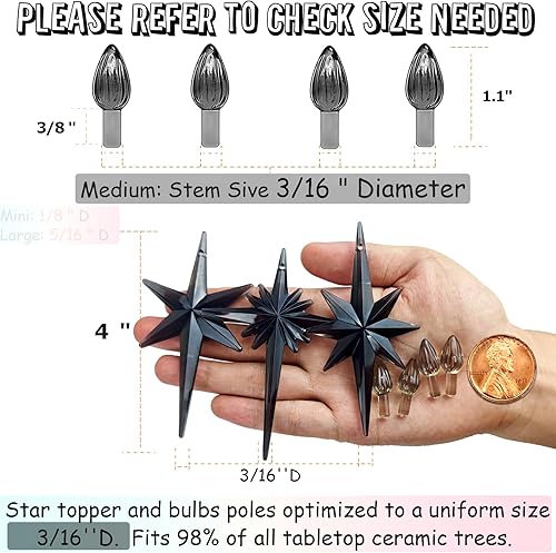 Miniatura 16 de Luces de repuesto de cerámica para árbol de Navidad, adornos de luz multicolor mediana para árbol de cerámica (117 bombillas + 5 estrellas superior)