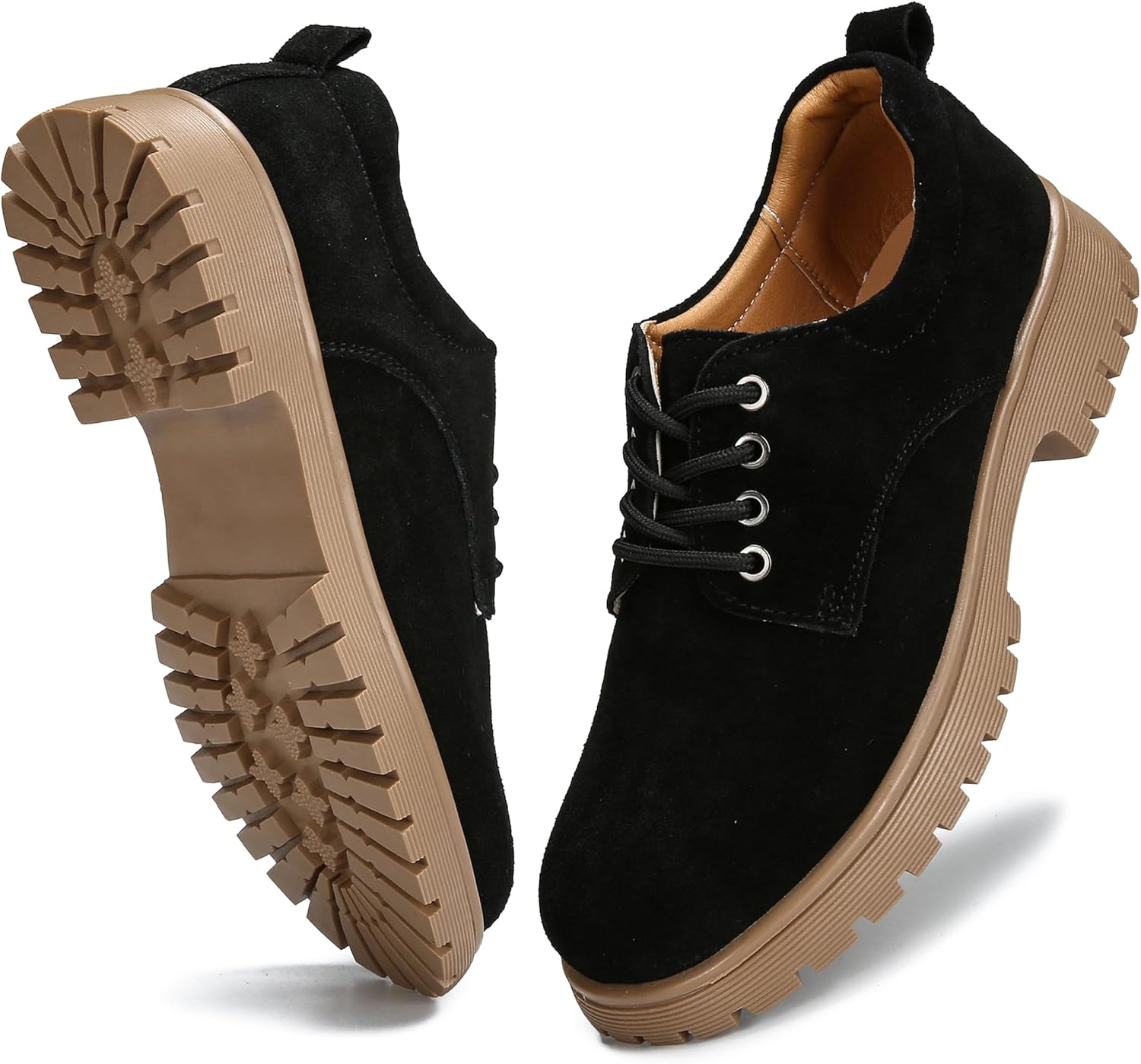 Veroders Women's Suede Oxford Shoes Classic Lace-Up Loafers Round Toe Comfortable Dress Business School Uniform Casual Flat - Image 2