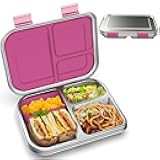 Stainless Steel Kids Leak-Resistant Bento Lunch Box, 3-Compartments with Silicone Container, Dishwasher-Safe, Child-Friendly Design for School, Picnics & Travel,BPA-Free(Pink)