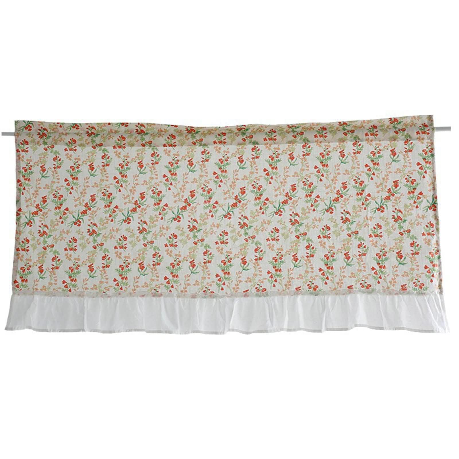 Zasłony bistro, 1 szt., krótkie, 1 x 135 x 80 cm (wys. x szer.), pomarańczowe, zielone, białe, vintage, kwiatowy wzór z falbankami, zasłony z kieszenią na wędkę
