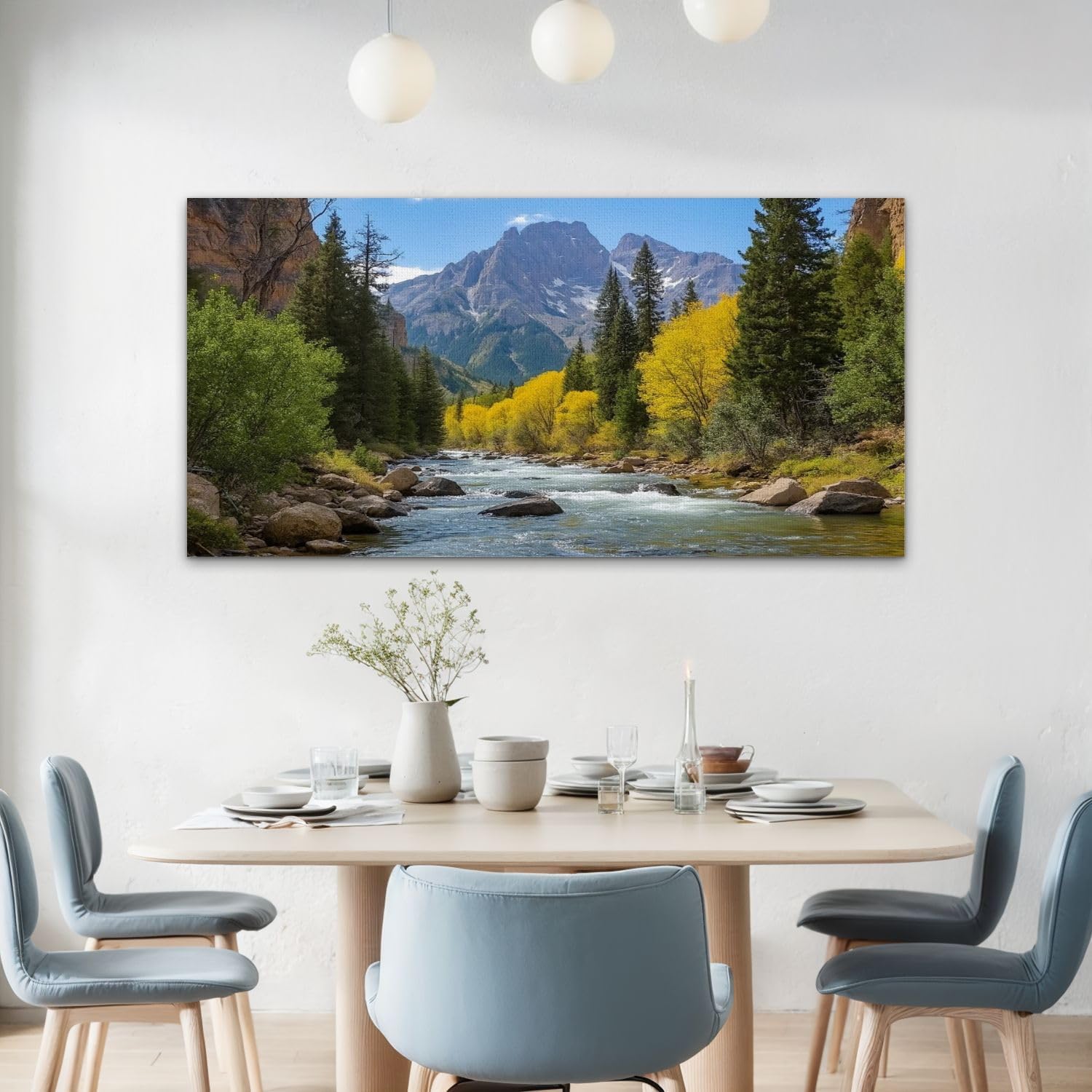 24"x 48" Colorado Canvas Wall Art Coastal River Colourful Mountains Stream Nature Landscape Framed Pictures Painting Prints Large Wall Art for Living Room Bedroom Wall Decor Artwork