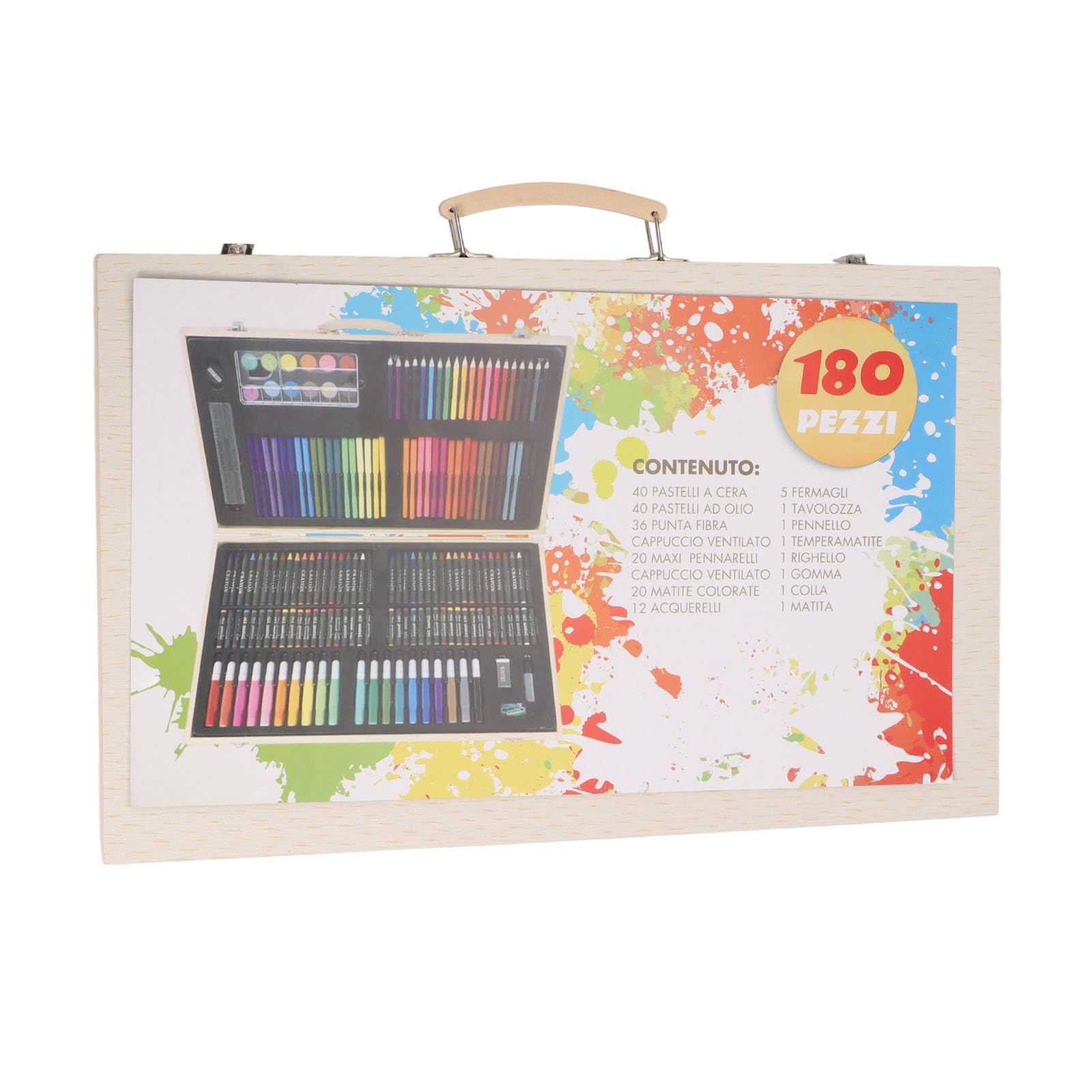 Kinder-Malset aus Holz, multifunktionales Kunstmaterial für Kinder mit 158 Teilen, darunter Wachsmalstifte, Pastelle, Aquarellstifte und Bleistifte, in einer Aufbewahrungsbox für