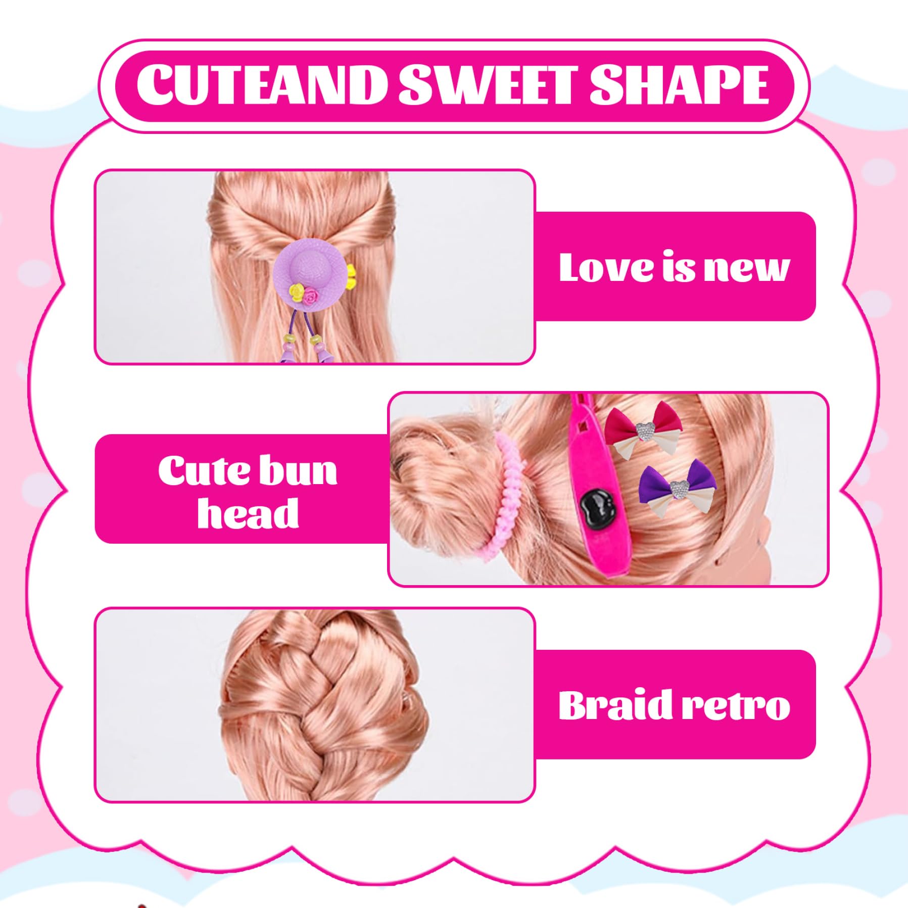 Testa della bambola per acconciatura 35pcs/set Styling Head Bambola per bambini Imparare immaginativo e trucco Funge giocattoli da gioco per ragazze, regali per ragazze, set 1, per capelli per capell