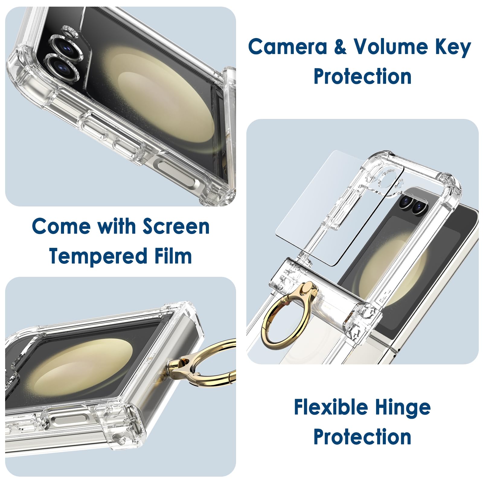 Simpeak Case Compatible with Samsung Galaxy Z Flip 5 5G, Soft Silicone Protective Cover Cases with Metal Ring Replacement for Galaxy Z Flip 5 for Women Men, Anti-Scratch,Shockproof, Translucent