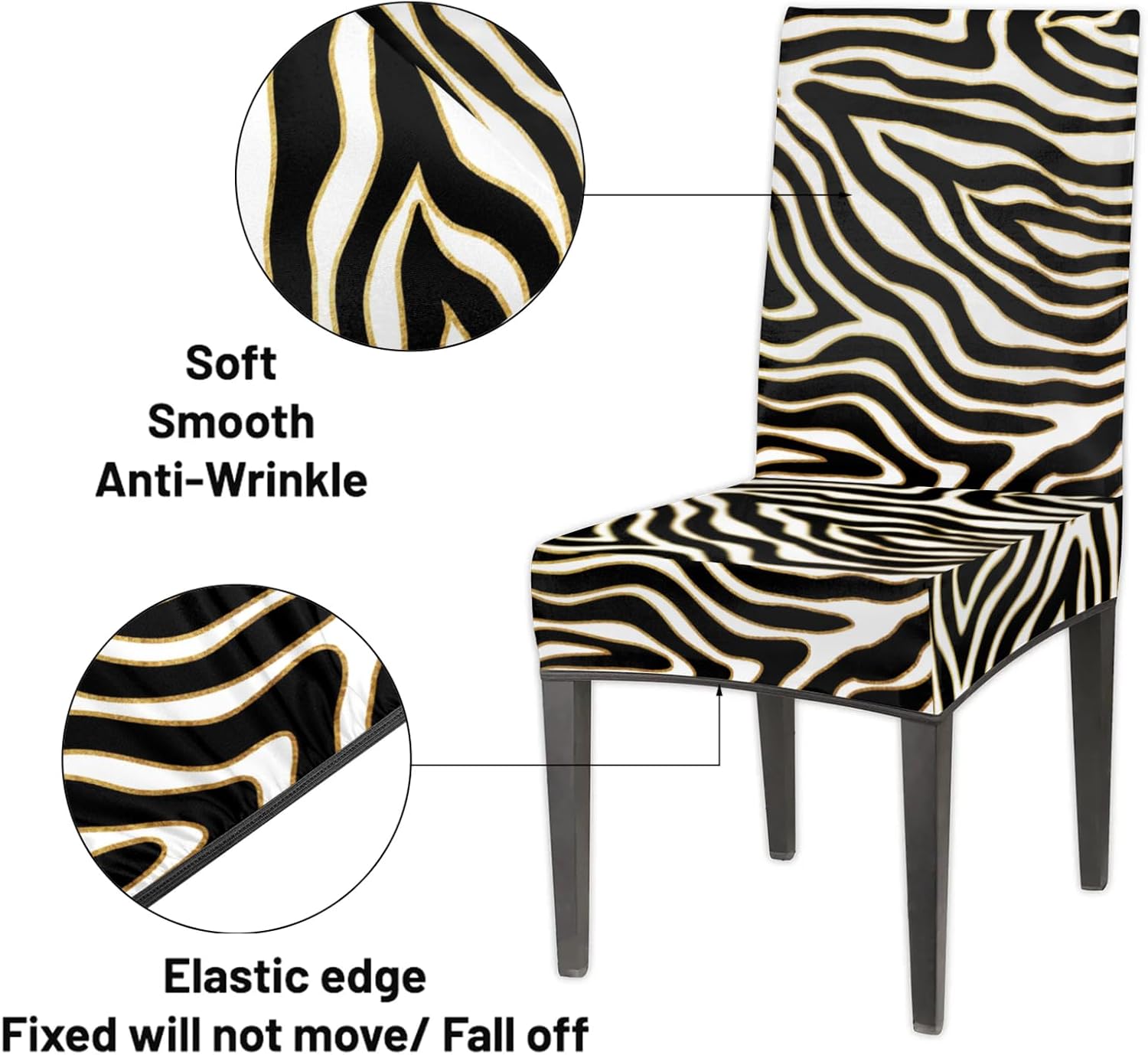 KOBLEN 4 Piece Interesting Zebra Print Dining Room Chair Cover, Spandex Super Fit Stretch Removable Washable Protective Cover for Restaurant, Hotel, Ceremony, Party