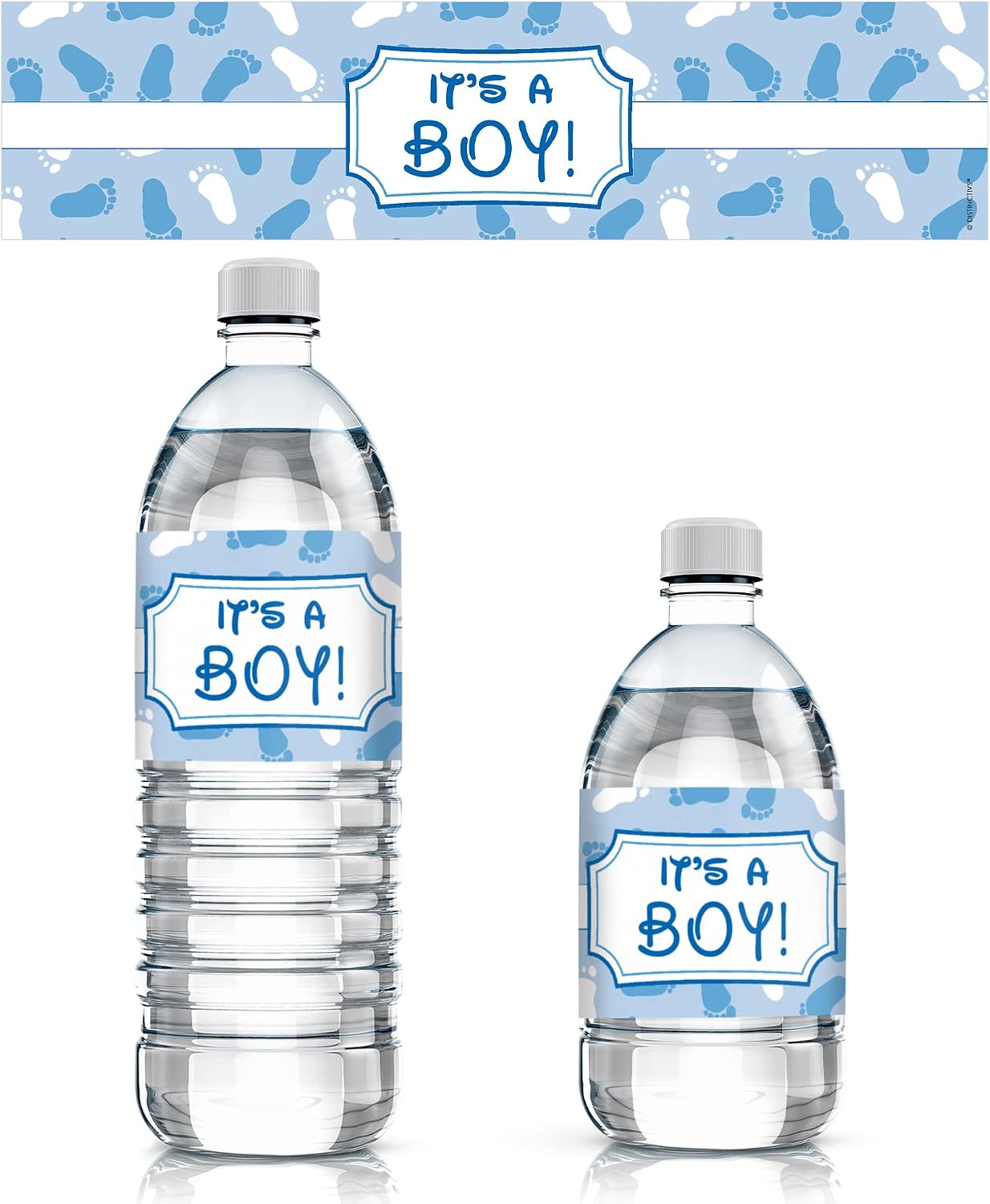 It's a Boy Baby Shower Water Bottle Labels - Blue Footprint Theme - 24 Stickers