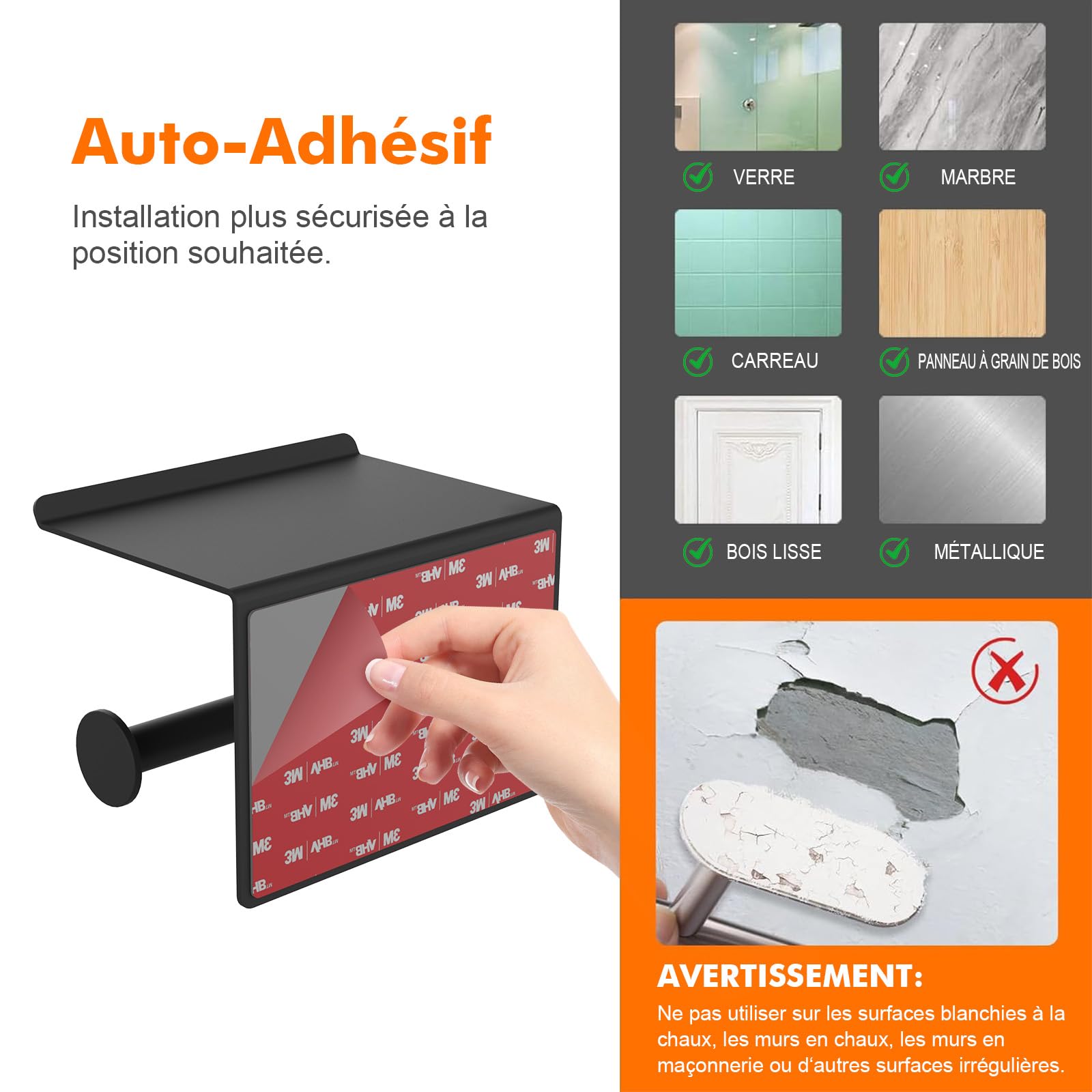 Ibergrif MK34053B Porte Papier Toilette Mural en Acier Inoxydable, Support avec Étagère, Noir
