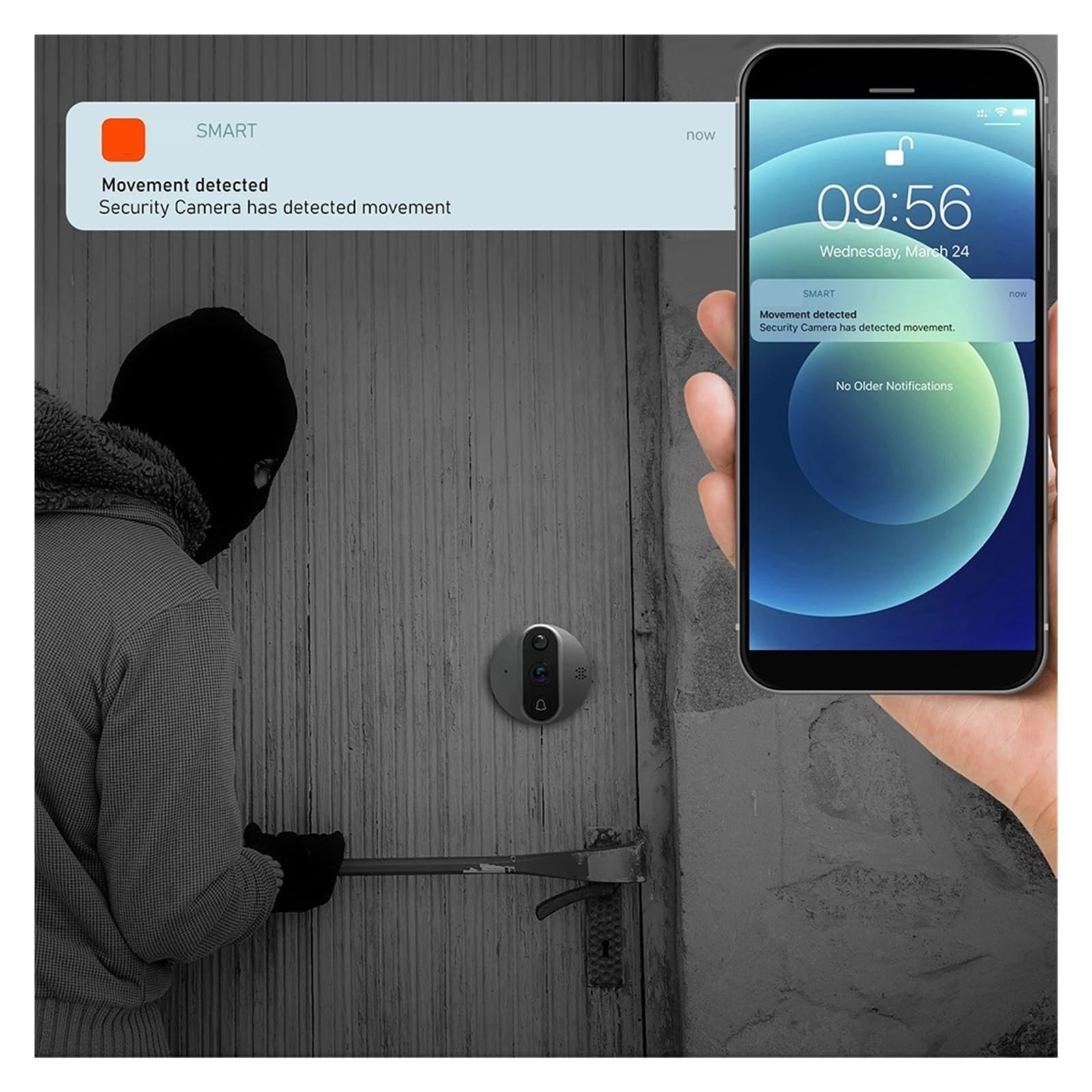 Timbre con cámara y videoportero Inteligente inalámbrico con WiFi para casa - Mirilla Visual para apartamento con detección de Movimiento (R9, Tarjeta TF de 32 GB)