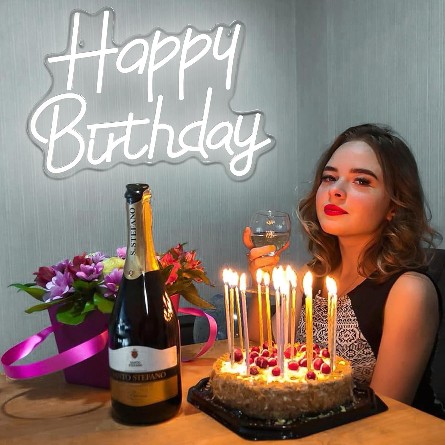 Happy Birthday Neon Signs for Party Decor Dimmable LED Birthday Neon Light for Wall Decor Light Up Happy Birthday Led Signs for Backdrop Birthday Any Ages Bday Celebration Decoration, White - Image 7