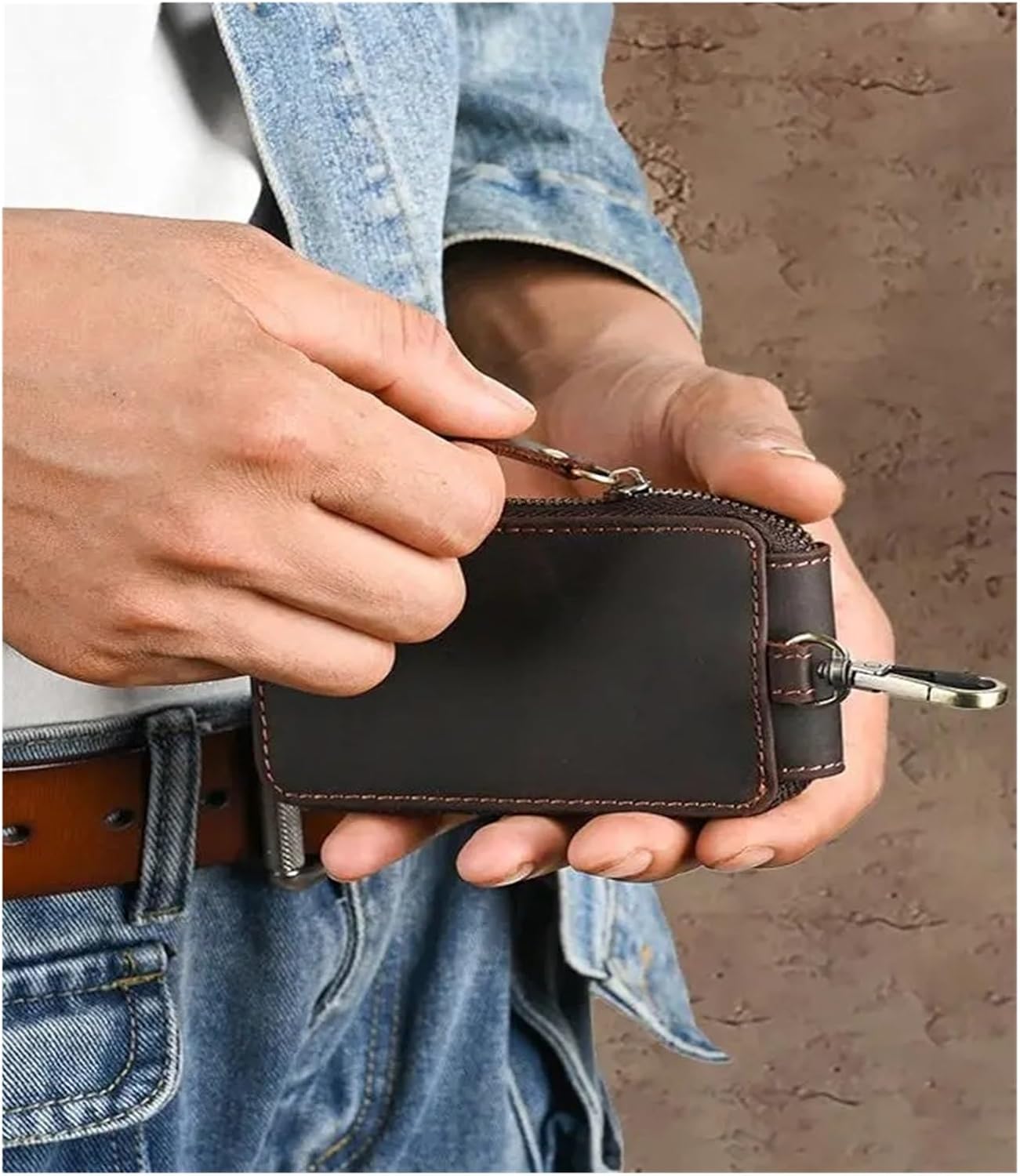 Keychain Bag Handbag Earphone Pouch Data Cable Pouches Suitable For Portable Small Handbags(Dark brown)