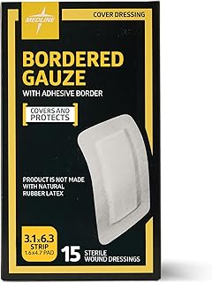 Medline Sterile Bordered Gauze, 3" x 6" with 1.5" x 4" Pad (Pack of 15)