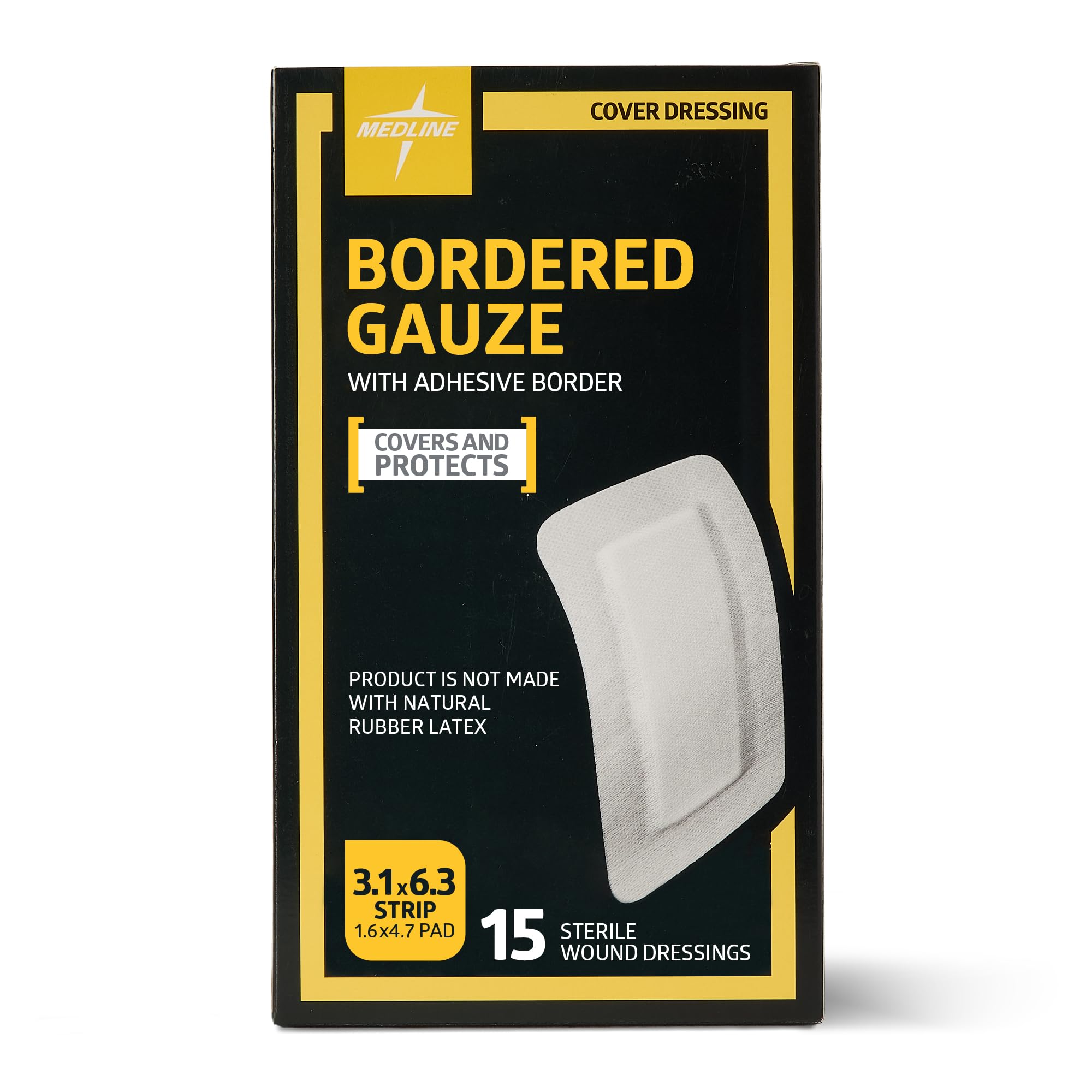 Medline Sterile Bordered Gauze, Wound Dressing For First Aid and Medical Use, 3" x 6" with 1.5" x 4" Pad - 15 Pack
