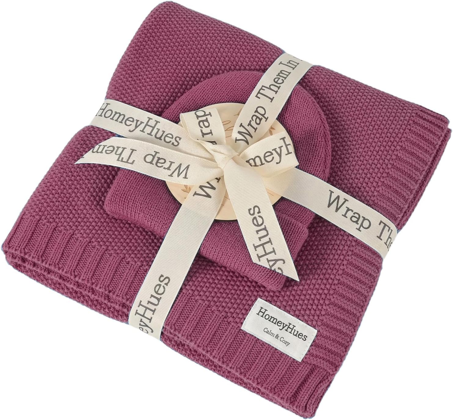 Luxury Baby Gift Set for Newborns - 100% Cotton Knit Blanket Essentials with Matching Beanie, Thoughtful Baby Shower & New Baby Gift for Boys & Girls (Dusty Rose)