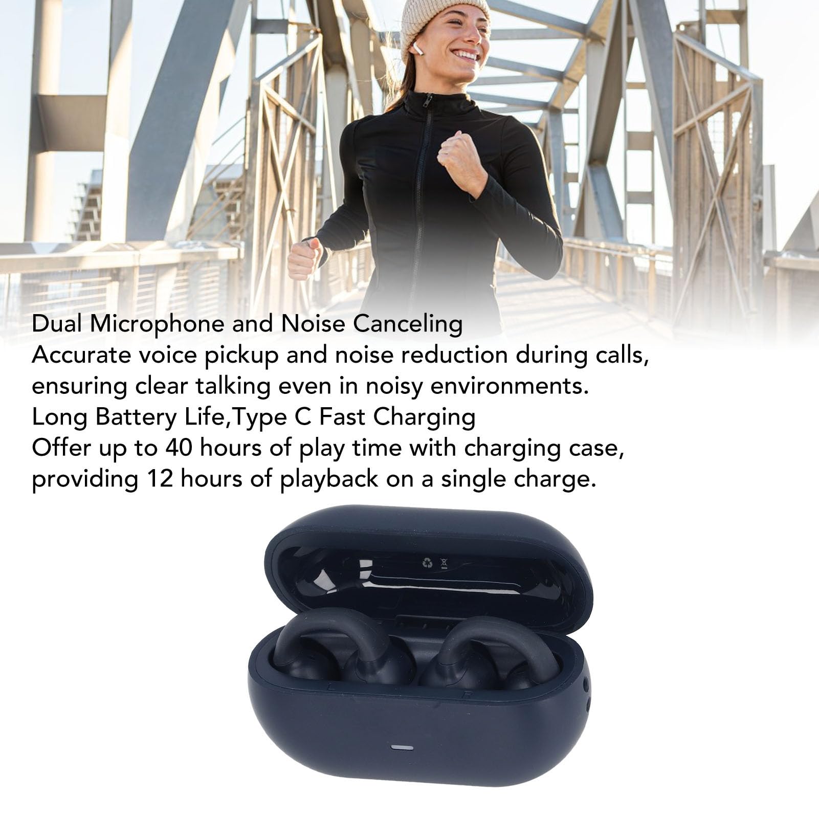 Bewinner Auricolari Wireless a Clip, Cuffie Stereo HiFi Bluetooth 5.3 con Custodia di Ricarica, Auricolari a Conduzione Aerea Aperta con Microfono Integrato per Telefono, Tablet, Laptop