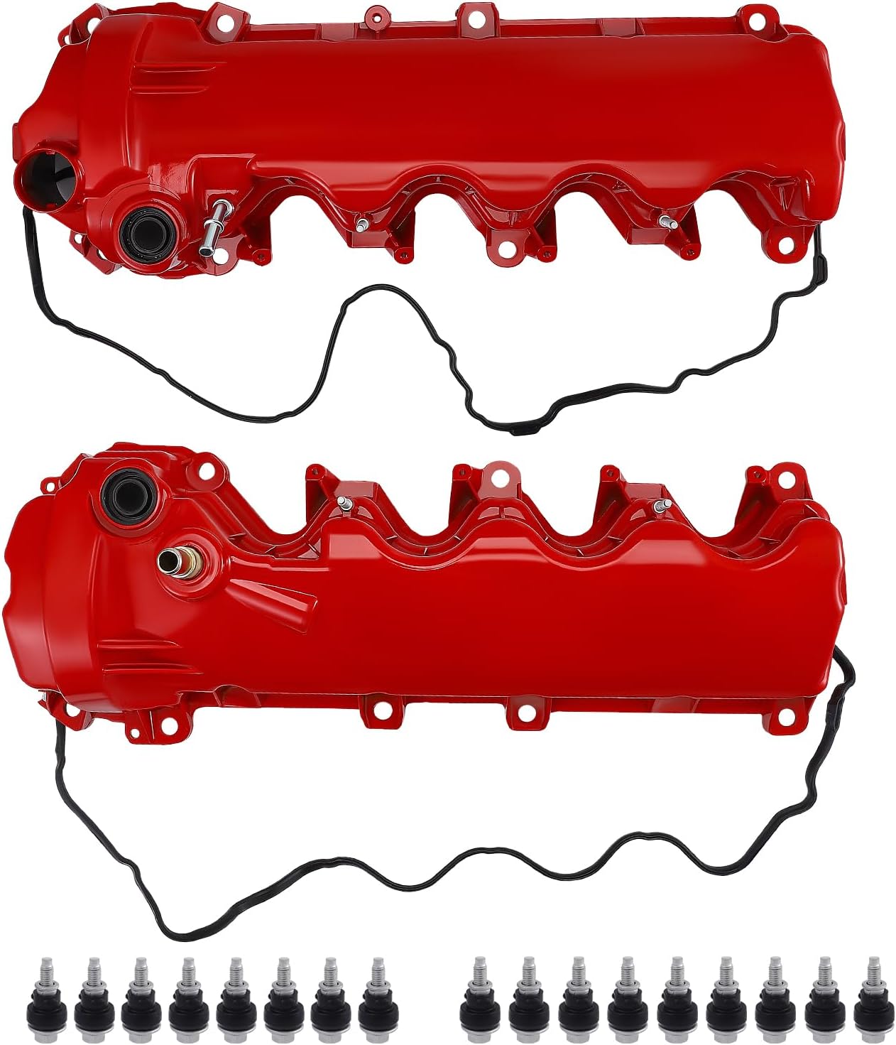 9L1Z6582C 2PCS Red Aluminum Valve Covers w/Gasket Set Replacement for Ford F-150 F-250 F-350 Explorer Expedition Mustang 2005-2010 OE# 264-909 264-908 9L1Z6582D 7L1Z6584A
