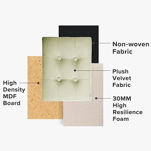 Miniatura 5 de LINMAGCO Taburete pequeño otomano, reposapiés de terciopelo para sofá con patas de madera, taburete acolchado moderno para sala de estar, otomano