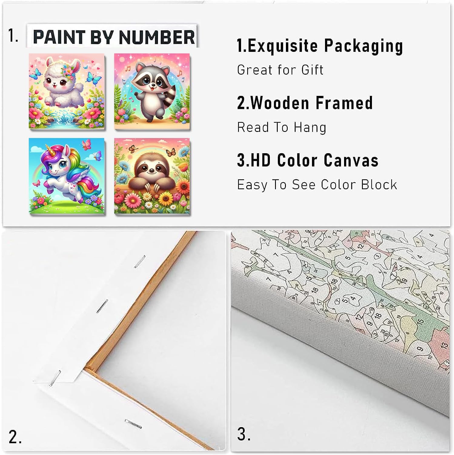 mrpwnle Framed 4 Pack Paint by Number for Kids-Animals Paint by Numbers Kits for Kids Ages 4-8-12,Easy Painting with Numbers for Child DIY Acrylic Oil Painting Kits for Home Wall Decor Gift 8x8in