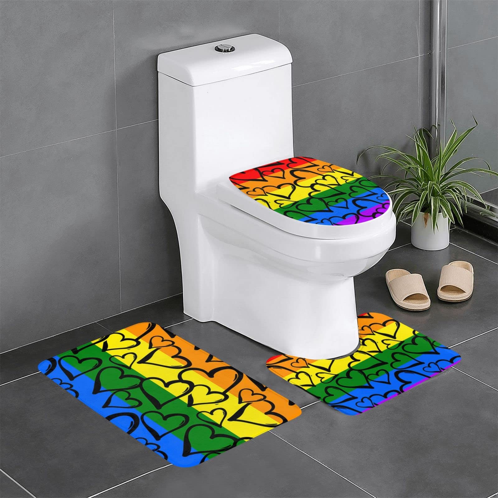 Tapis de bain Gay Pride ensemble 3 pièces pour sol sec et WC assortis