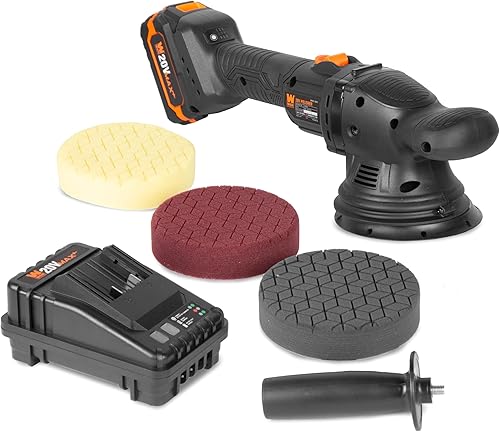 Miniatura 2 de WEN Kit de pulidora y cera de doble acción inalámbrica de 20 V Max de 5 pulgadas con batería de 4 Ah, cargador y almohadillas de pulido (20875)