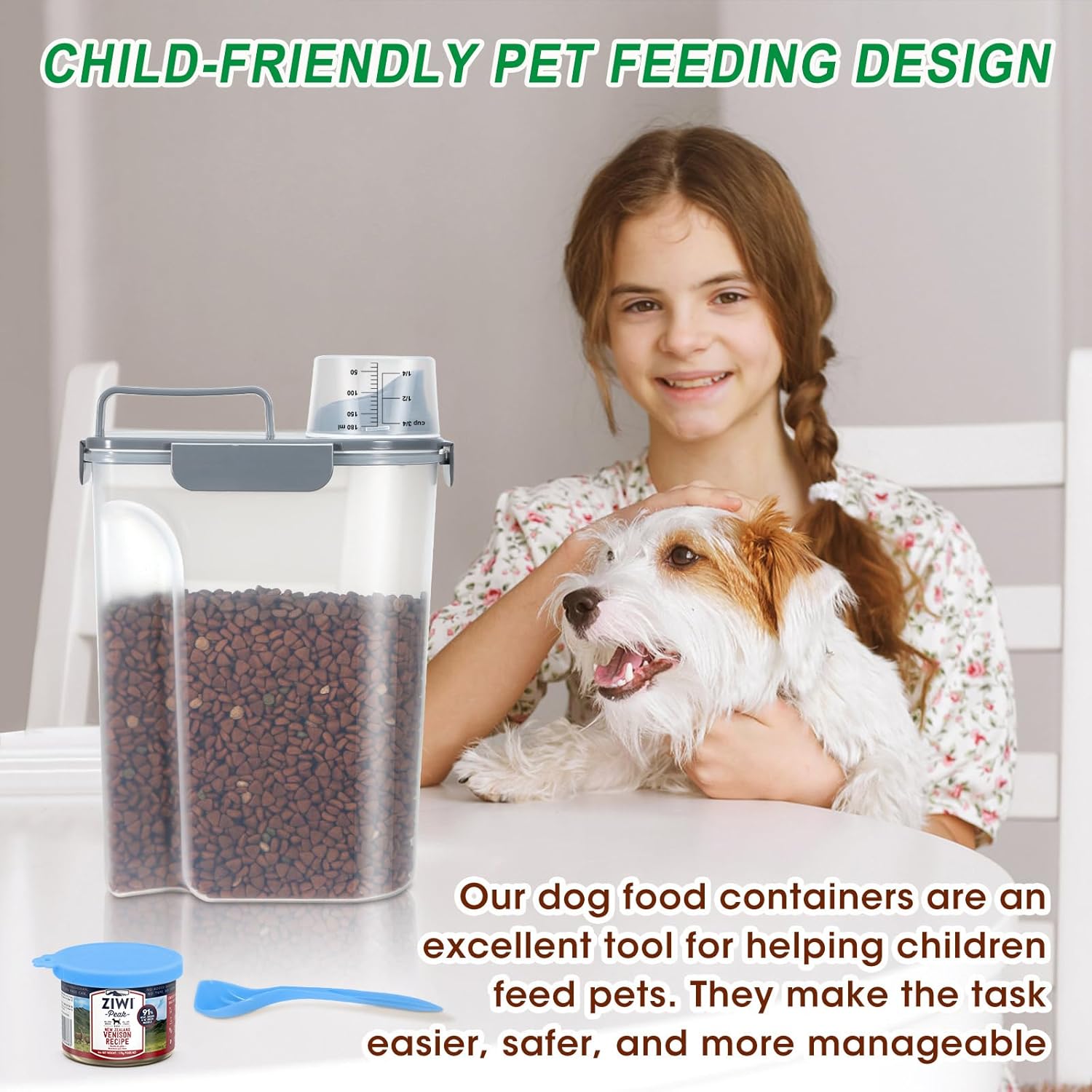 TBMax Dog Food Storage Container 2 Pack Hold 10 to 14 lbs, Airtight Cat Food Storage Dispenser with Larger Spout & Measuring Cup, Portable Bird Seed Container