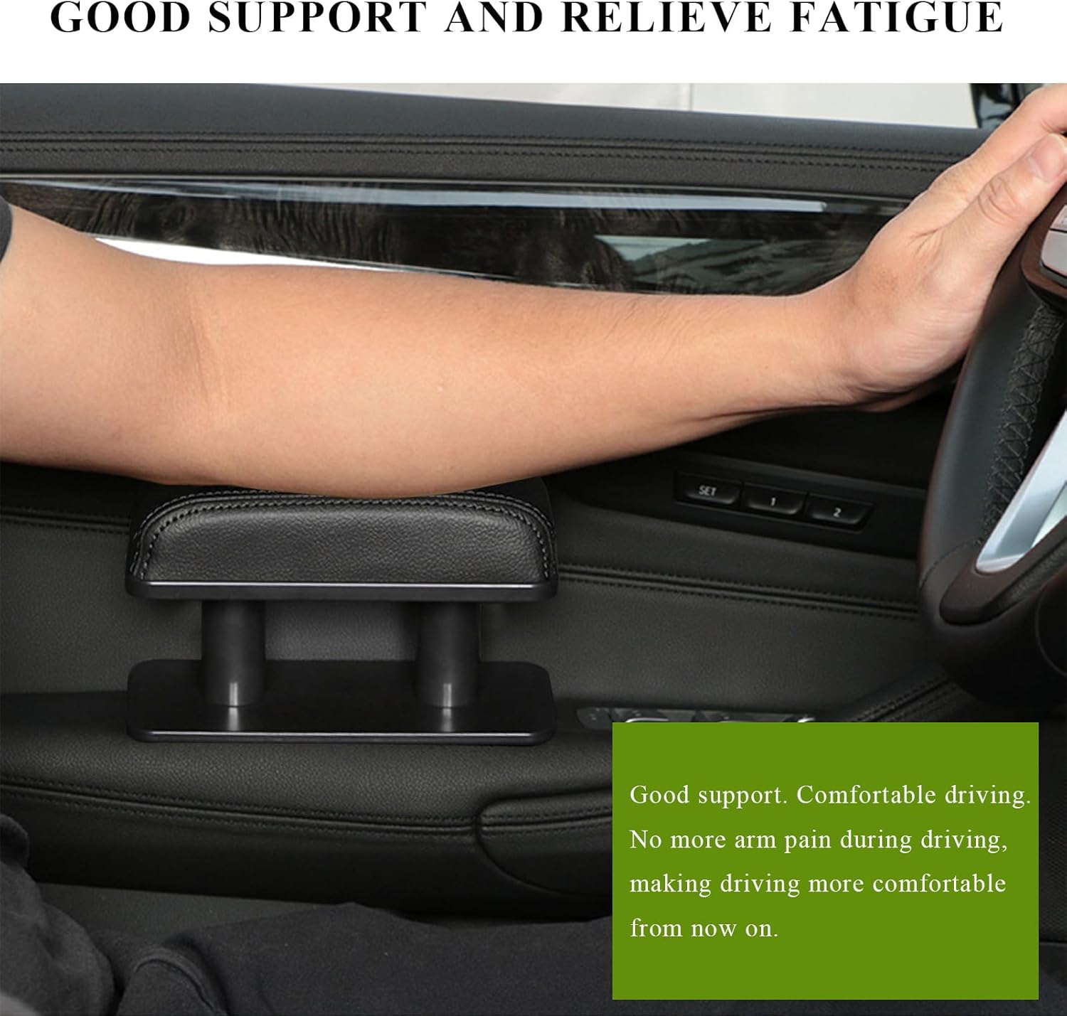 Car Armrest Pad, Adjustable Height Left Elbow Support Anti-Fatigue Car Door Arm Rest Cushion, Leather Central and Side Booster Pad Relieve Driver's Arm Fatigue, Car Accessories (Black)