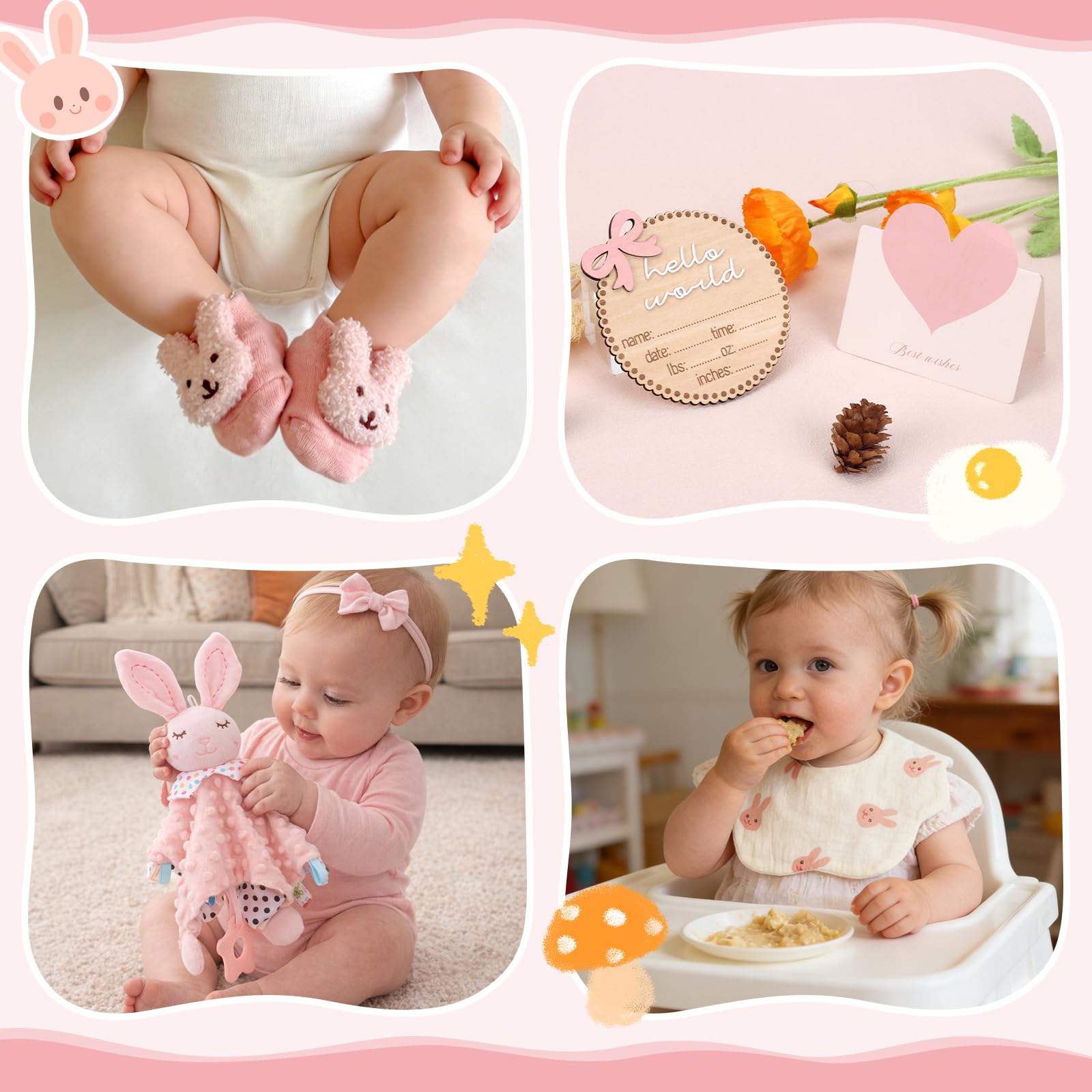 Regalo para recién nacidos, set de regalo para niñas, libro sensorial, manta para bebé, calcetines envolventes, sonajeros, baberos, tarjetas de hitos, regalo de nacimiento del bebé, fiesta de bebé