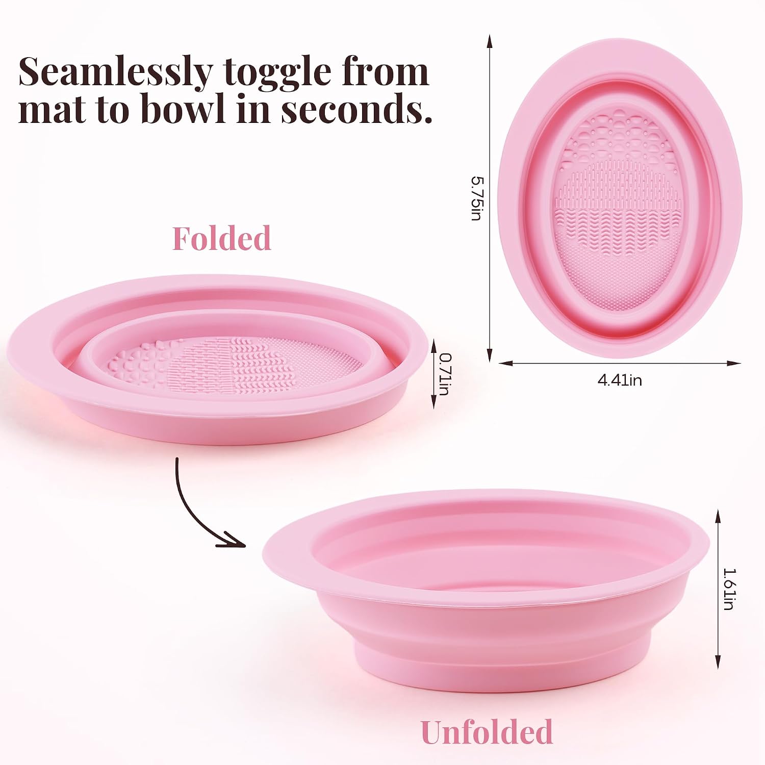 GLO&RAY Collapsible Silicone Makeup Brush Cleaner Bowl Pink Travel Ready