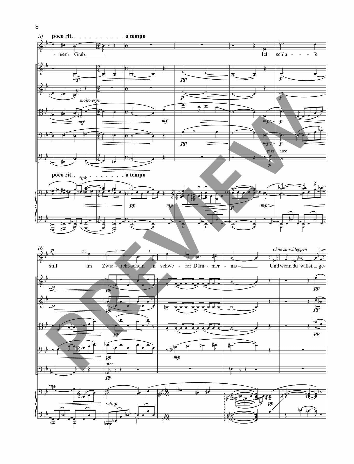 Lieder des Abschieds: Fassung für mittlere Stimme, Klavier und Streichquartett mit Kontrabass ad lib.. op. 14. mittlere Stimme, 2 Violinen, Viola, ... Partitur und Stimmen. (Edition Schott)