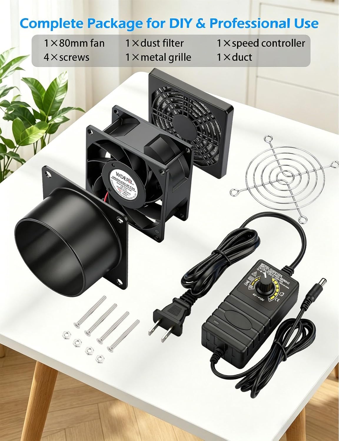80mm x 38mm 3 Inch Duct 12V Computer Exhaust Fan with AC Variable Speed High Airflow Small Ventilation Fan Dual Ball for Paint Booth Fume Extractor 3D Printer Greenhouse Dryer Booster Cooling