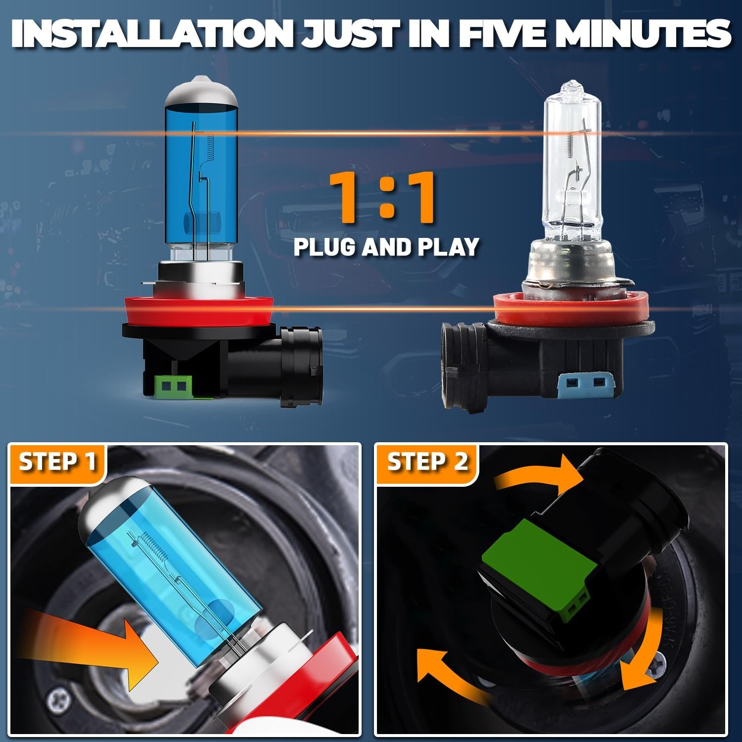 Headlight Bulbs Compatible With Kia Sorento 2011-2016,H11 Low Beam Halogen Light Bulb Combo,Super Bright 6000K White,Plug and Play,Pack of 2