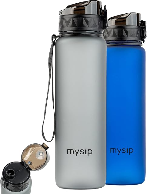 Mysip 1 Litre Sports Water Bottles with Markings, Leakproof Bottle with Cap-BPA Free Motivational Drinking Bottle for for Gym, School, Office & Travel - Cycle Water Bottle, Running Water Bottle (GREY)