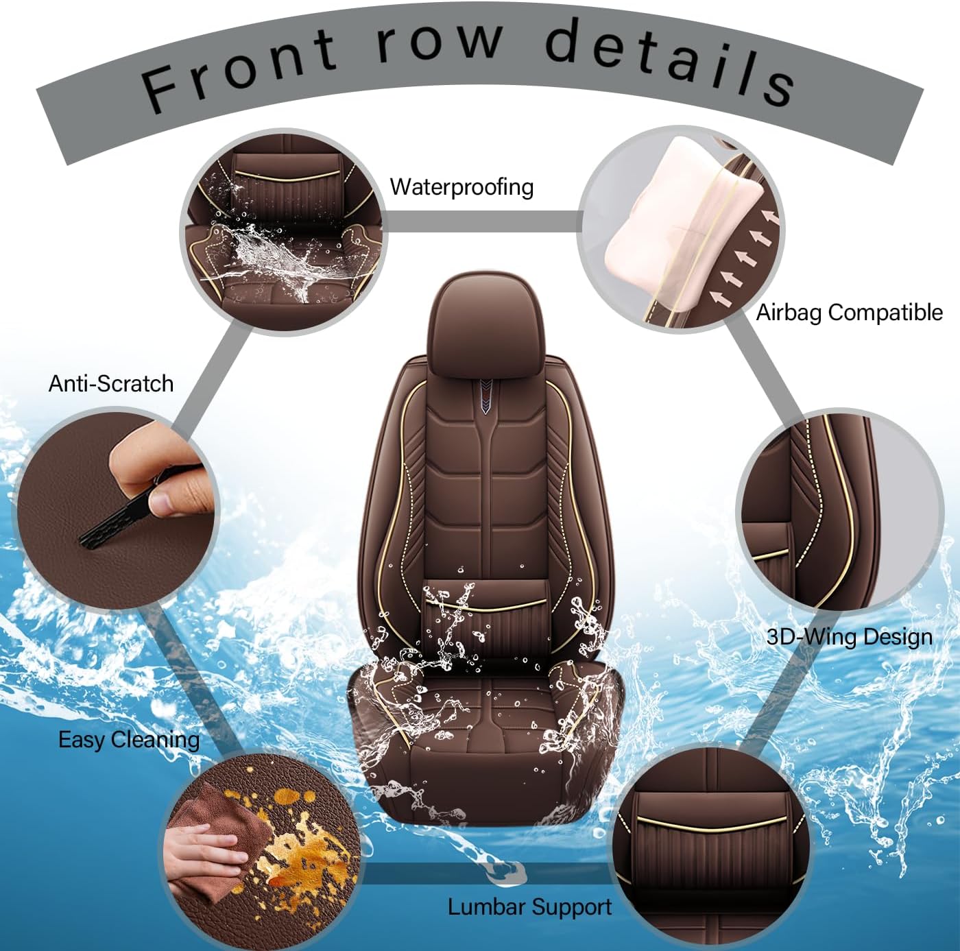 Custom Fit for Pacifica 2004-2025 Car Seat Covers Full Set,7-Seats PU Leather Seat Protectors | Heated & Ventilated | SRS Airbag Compatible |Full Set,Coffee