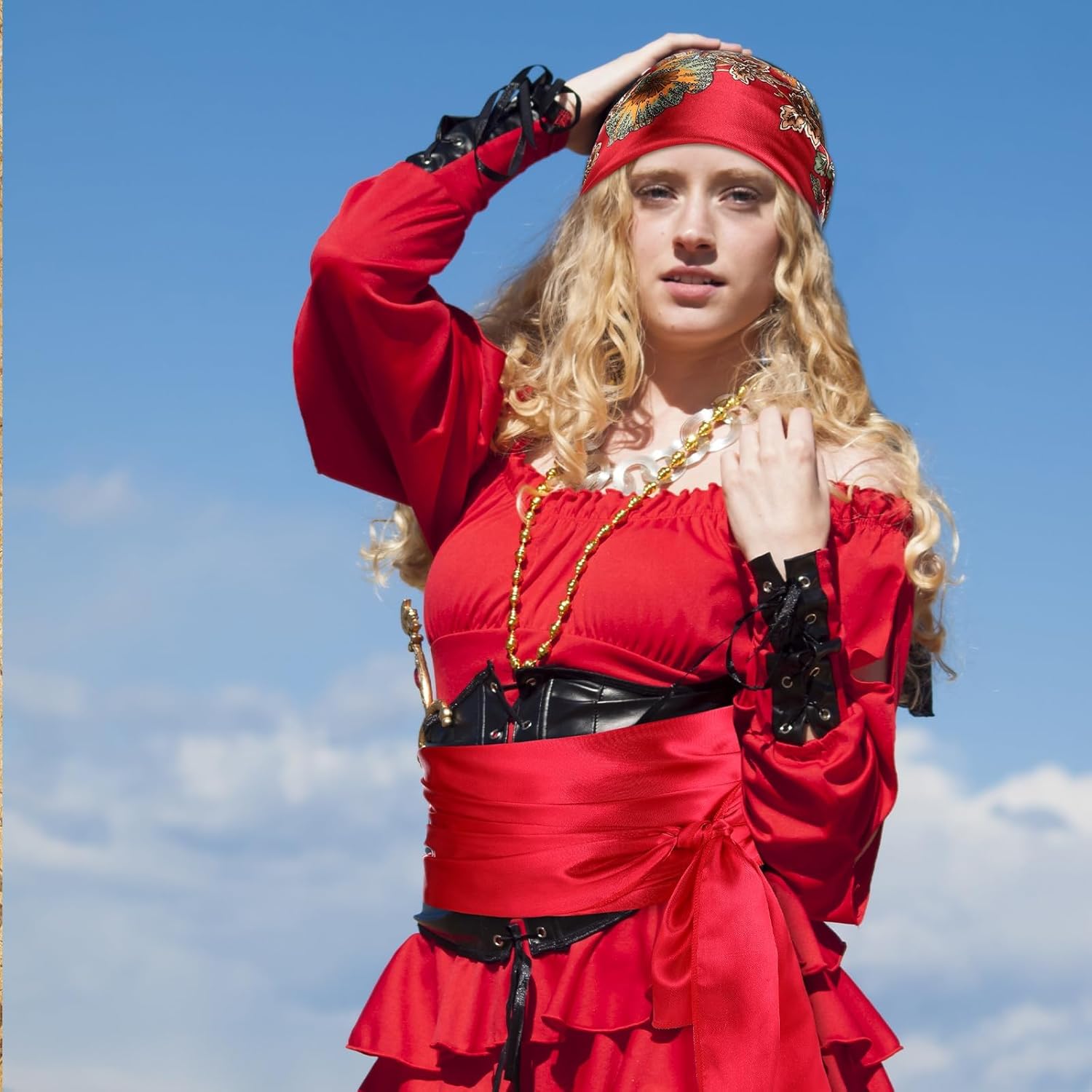 7pcs Women Pirate Costume Accessories for Men Pirate Head Scarf Necklace Belt Dress Accessories Renaissance - Image 6