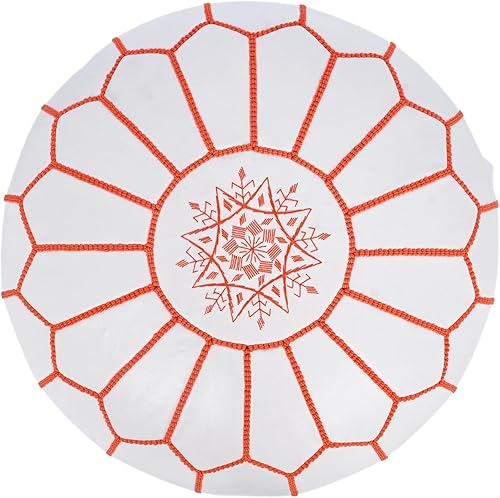 Miniatura 70 de Marrakesh Gallery - Funda de puf marroquí, otomana redonda y grande de piel, decoración bohemia para sala de estar, reposapies, sin relleno Marrón