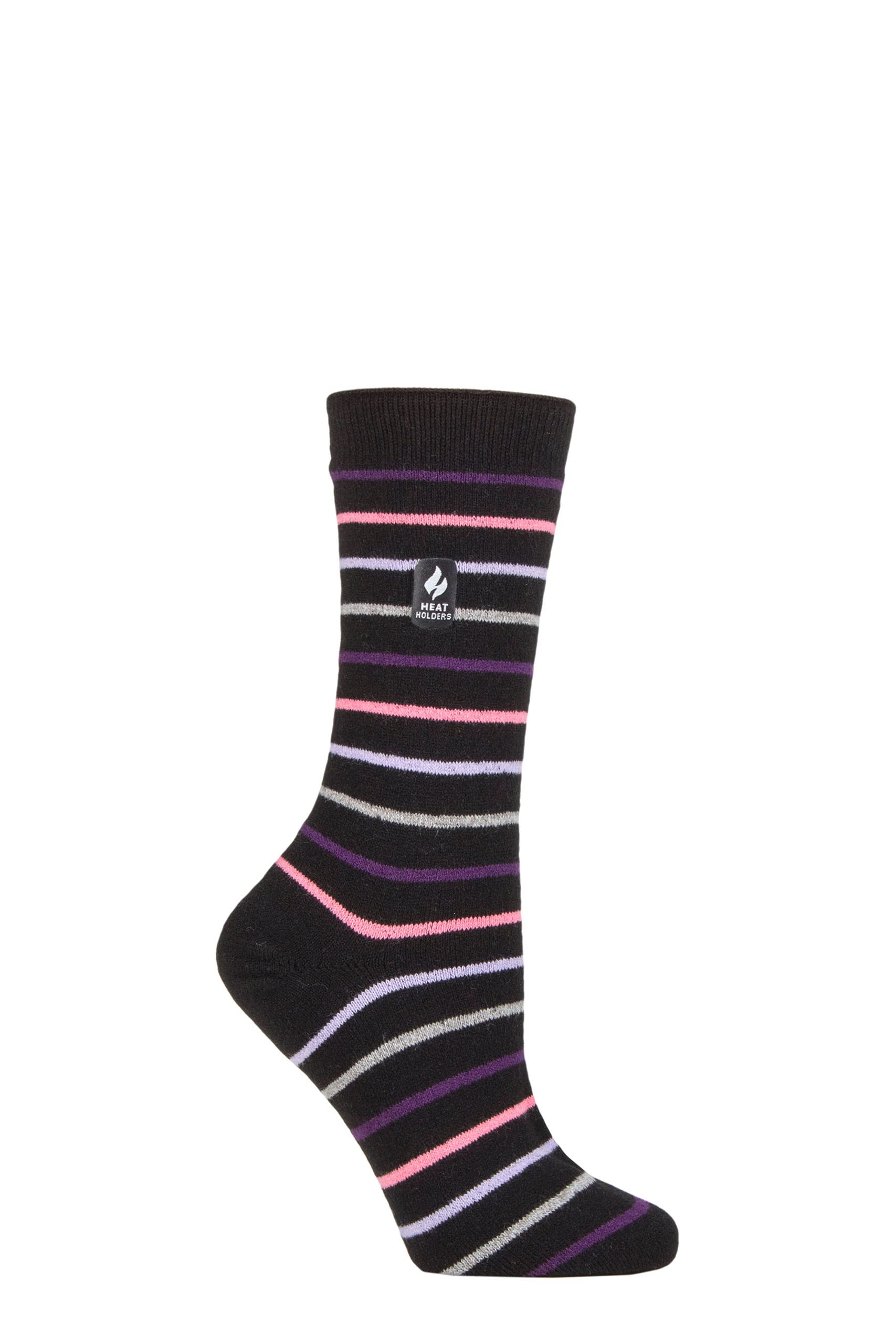 Heat Holders Women's Riga Stripe Black Sockshop 1.0 Tog Ultralite Striped, Argyle & Patterned Socks Pack Of 1 4-8