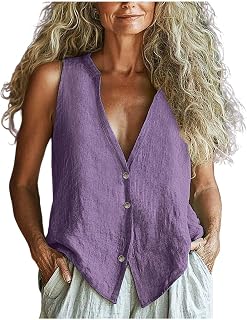 Sleeveless Vests for Women Casual Loose Fit Open Front Tank Top Summer Button Down…