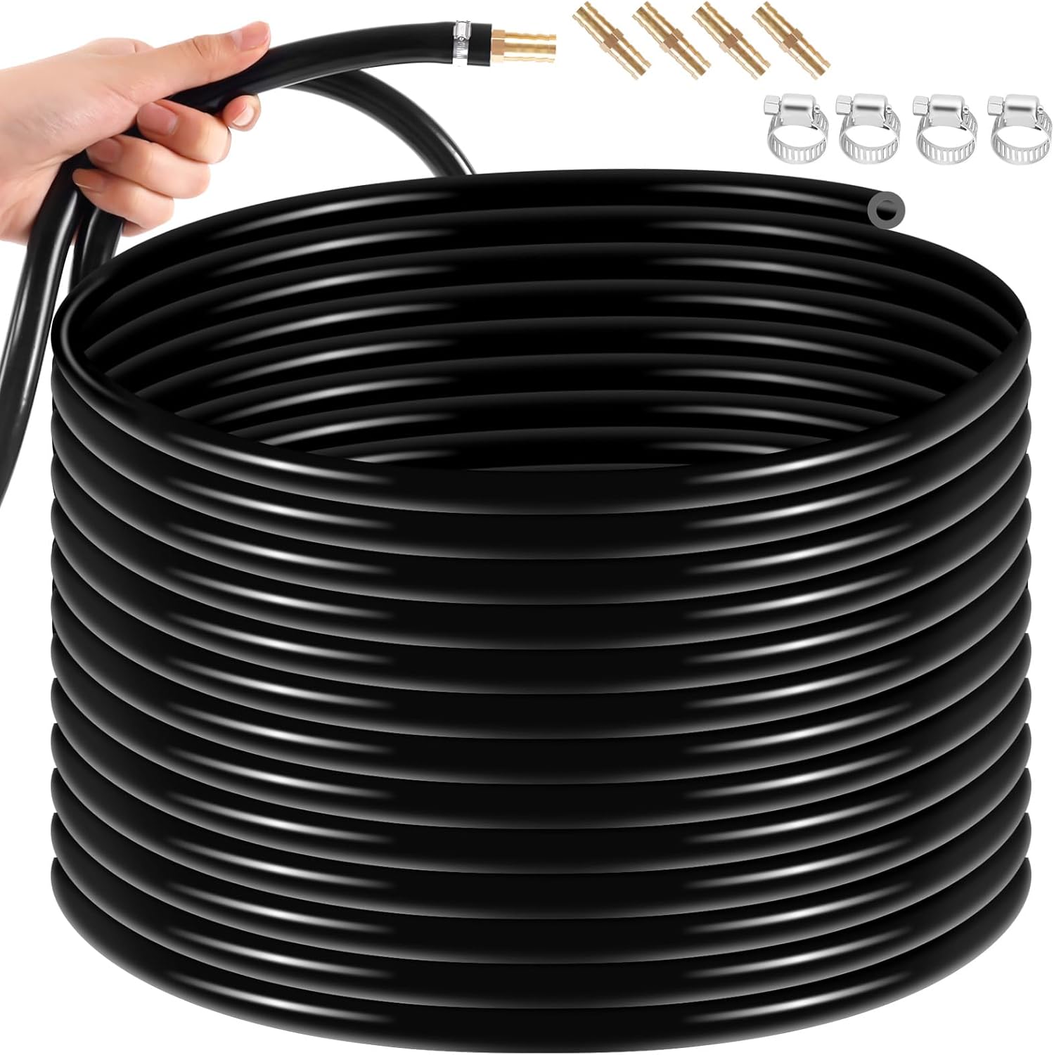 98 ft. Pond Aeration Hose, 3/8 in. ID, PVC with 4 Copper Retainers and 4 Stainless Steel Clamps, Aeration Hose for Ponds and Fountains, Black.14:53 (98)