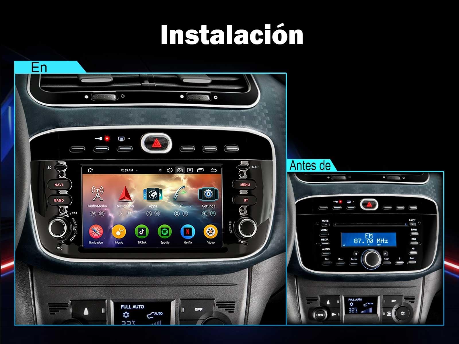 Erisin 8-Core Android 16 Radio Coche Bluetooth para Fiat Grande Punto Linea | 8-Core 4GB+64GB 6.2" GPS Navegación Estéreo de Automóvil IPS Wireless CarPlay Android Auto DSP Bluetooth WiFi Dab+ OBD Canbus