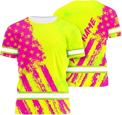 Camisa de alta visibilidad con bandera de Estados Unidos de color para hombres y mujeres, con nombre personalizado, camisa de seguridad reflectante,