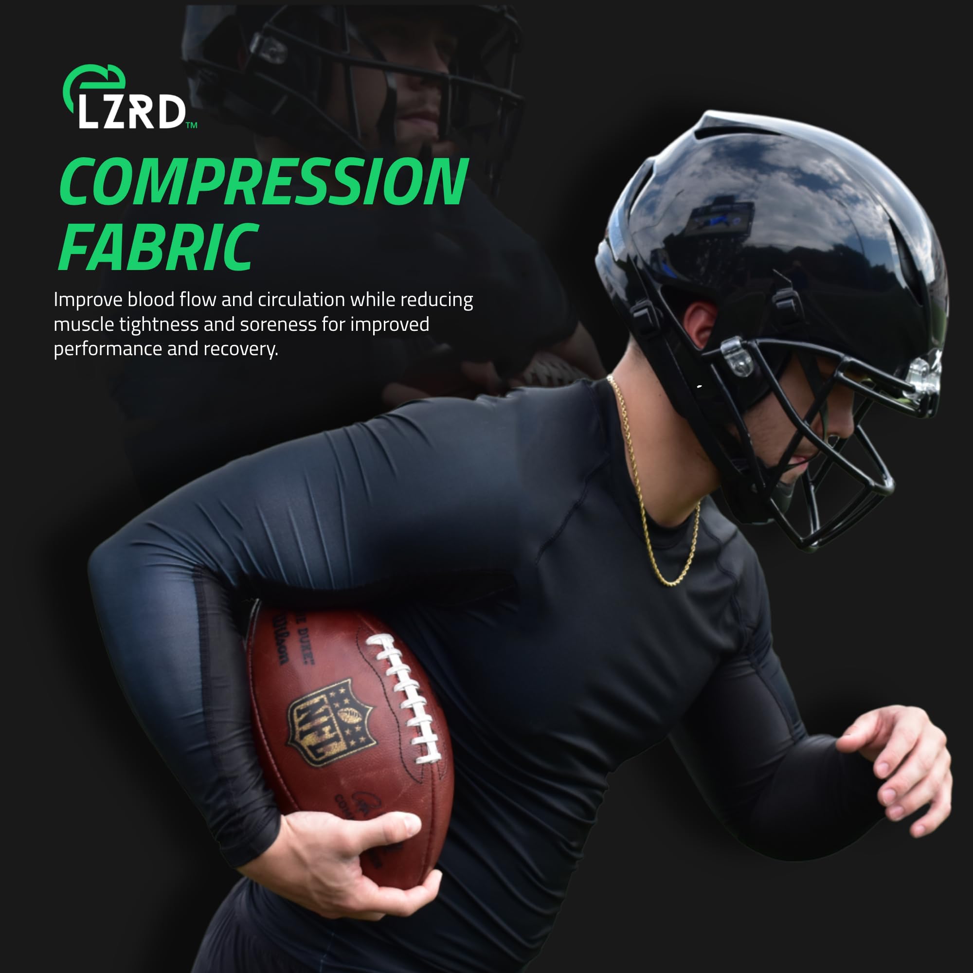 LZRD Tech Kompressionsshirt – Max Grip Kompressionsshirt mit feuchtigkeitsableitendem Stoff – NCAA & NFHS Legal