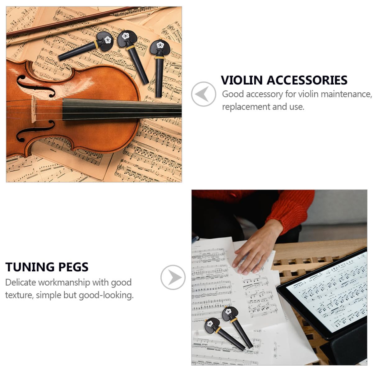 PRETYZOOM 8 Clavijas de Afinación para Violín 4/4 y 3/4, Juego de 8 Piezas de Madera de Ébano con Nácar Claro, Repuestos Resistentes y Portátiles para Partes de Violín, Accesorios Musicales